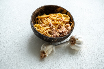 Udon Noodles Asian Traditional Tuna with Coconut Bowl