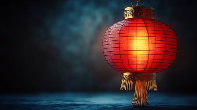 Glowing red Chinese lantern with a gold tassel perfect for bringing festive cheer and warmth to holiday decorations and celebrations
