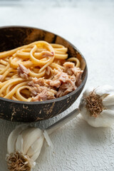 Udon Noodles Asian Traditional Tuna with Coconut Bowl