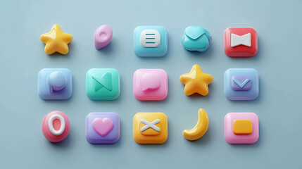 Colorful cartoon app icons set vector graphic design for ui ux interface and mobile application design
