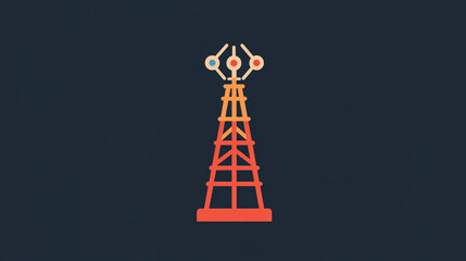 Orange communication tower vector illustration for telecommunication and broadcasting technology concept