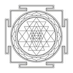 Black and White Sri Yantra Line Art – Sacred Geometric Symbol of Divine Harmony and Spiritual Energy for Coloring, Meditation, or Minimalist Sacred Decor - Vector, Eps