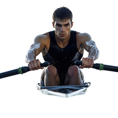 A Rowing Athlete Pulls Oars with Synchronized Power Isolated on Transparent Background