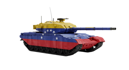Isolated tank painted with venezuelan flag on a black background view