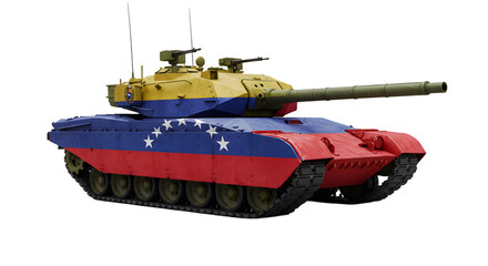 A venezuelan army tank with a long barrel on a black background shot