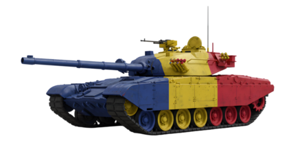 A military tank painted with the colors of the romanian flag isolated