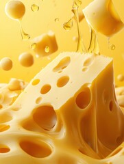 Cheese with Holes and Dripping Liquid Close-up for Food Promotion
