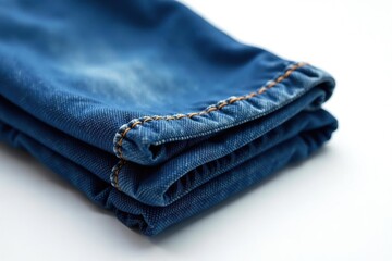 Classic blue denim jeans, crisply folded on white , macro, material, casual