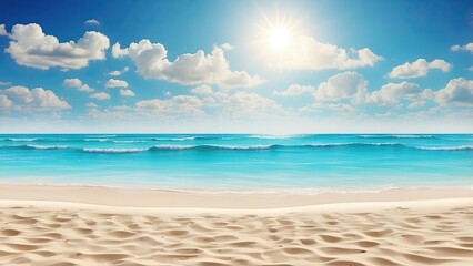 Fototapeta premium A serene beach scene under a bright, clear blue sky.