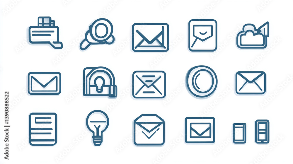 Poster blue line icon set for communication email cloud idea message search and mobile app interface design