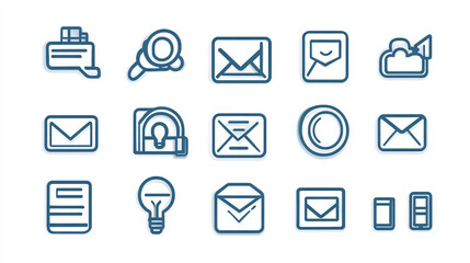 Blue line icon set for communication email cloud idea message search and mobile app interface design 100