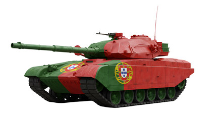 Portuguese tank painted in national colors isolated on black background