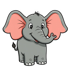 Obraz premium Big-Headed Cartoon Elephant with Floppy Ears and Smiling Face on White Background