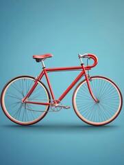 Red Fixed Gear Bike with Leather Seat on Blue Background