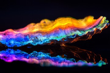 Vibrant mineral specimen displaying a spectrum of colours.  Intricate, layered structure reflecting light in a mesmerizing way