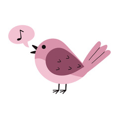 Cute Cartoon pink Bird Singing