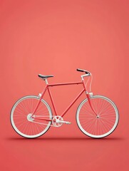 Red Bicycle with White Wheels on Simple Coral Background Studio Shot
