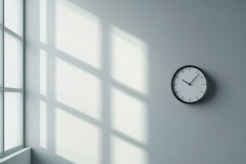 Minimalist wall clock in a bright room with sunlight