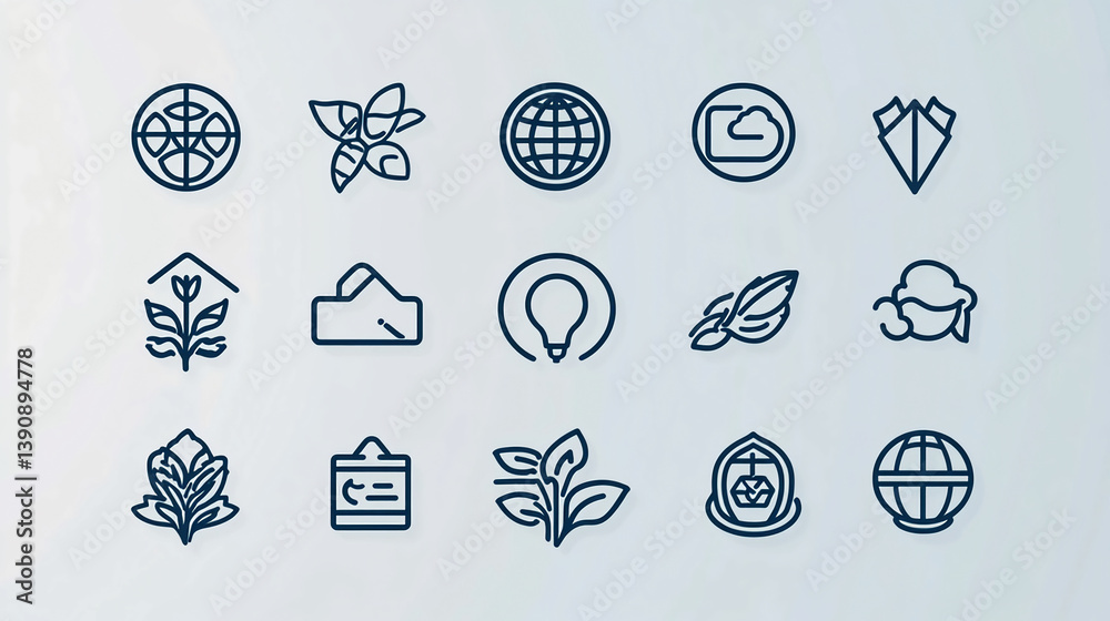 Poster collection of simple line art icons for web design and graphic design projects in modern style vecto