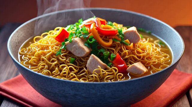 Vegetable broth with lamen and assorted vegetables