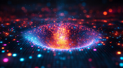 A digital representation of a large funnel symbolizing big data technology, where online data is collected, analyzed, and transformed into valuable information in a modern, digital style