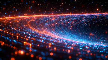 A digital representation of a large funnel symbolizing big data technology, where online data is collected, analyzed, and transformed into valuable information in a modern, digital style