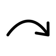 Curved black arrow pointing down and right, often used for instructions or flow, isolated. Curved arrow isolated.