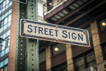 Obraz premium Urban Street Sign in a Bustling City Neighborhood Generative AI
