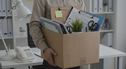 Person Carrying Box of Belongings After Leaving Job or Office