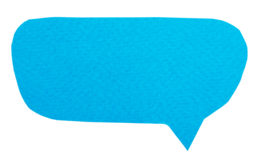 Box message cut out of textured blue paper, isolated speech bubble for design