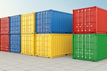 Colorful Shipping Containers Stacked in a Modern Storage Area Generative AI