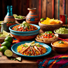 Fototapeta premium Mexican Food Platter on Wooden Table