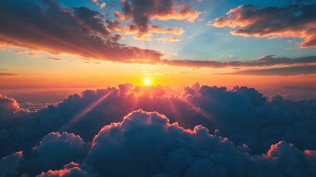 Breathtaking panoramic vista of the sunrise or sunset showcasing silver linings and clouds in the sky.