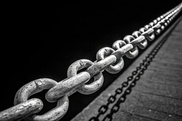 Obraz premium Close-up View of a Metallic Chain Link in Black and White Generative AI