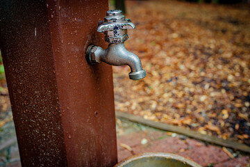 park cold water fountain stand with shiny silver faucet.