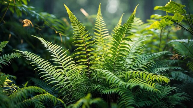 Garden Green Sword Fern or Fishbone Fern, Ornamental foliage plant, Natural scenery