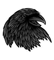 Mystical Raven Portrait: A captivating portrait of a raven, its dark, sleek feathers and intelligent eyes speak of ancient secrets and untamed wilderness. This evocative image.