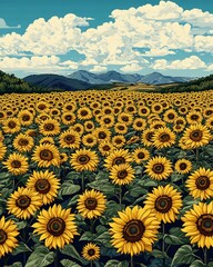 Fototapeta premium Vibrant illustration of a field of sunflowers high fidelity intricate details 8k resolution