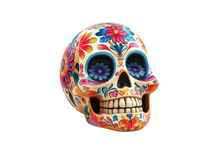 Cute Mexican Painted Skull on Transparent Background, Generative AI.