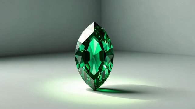 Green marquise-shaped cut of emerald gemstone.