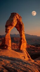 full moon through delicate arch at Arches National Park, raw photo by national geographic magazine.