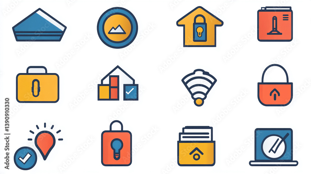 Poster vector icons set design for web and mobile application user interface design elements and business p