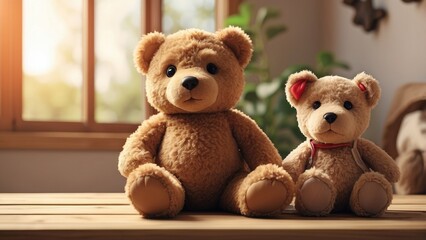 A plush teddy bear with a brown body, dark nose