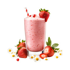 Strawberry Chamomile Milk Shake Isolated on Transparent Background