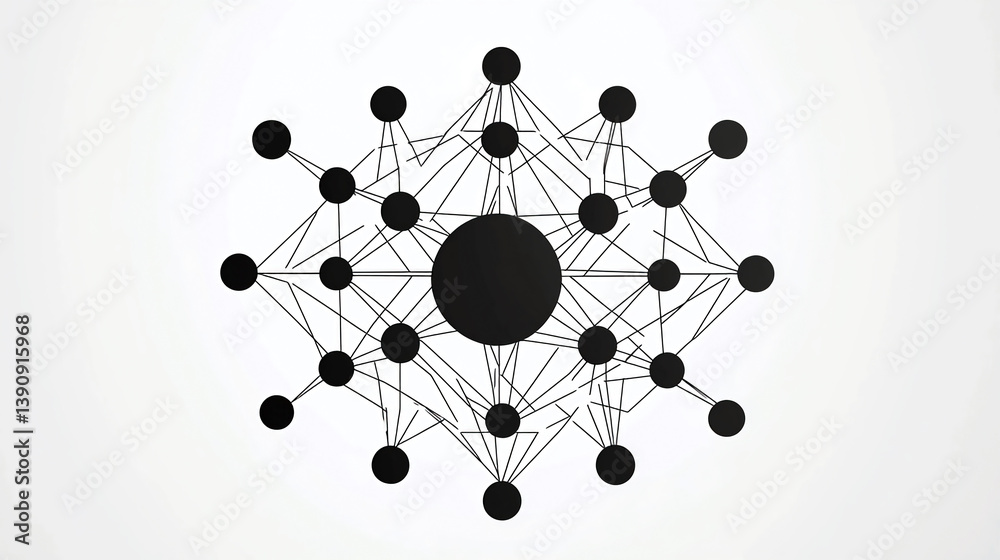 Poster abstract network connection structure with black circles and lines for science background use