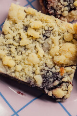 blueberry lemon sweet dessert bars on purple plate