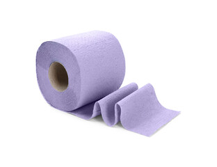 One violet toilet paper roll isolated on white