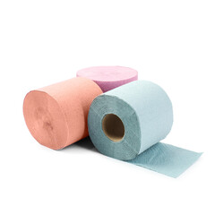 Colorful toilet paper rolls isolated on white