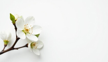 Delicate white blossom against pure white backdrop, texture, ecology
