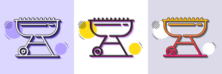 Grill line icon. Halftone dotted pattern. Gradient icon with grain shadow. Barbecue cooker for cooking food sign. Meat brazier symbol. Line grill icon. Various designs. Vector